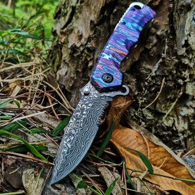 Stainless Steel Outdoor Tool Damascus Grain Folding Blade Knife