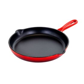 MegaChef Round 10.25 Inch Enameled Cast Iron Skillet in Red